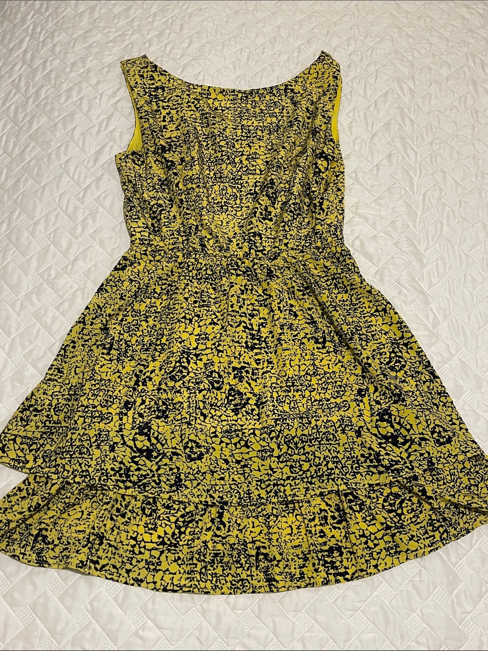 hello miss Yellow and Black Abstract Sleeveless Fit & Flare Dress